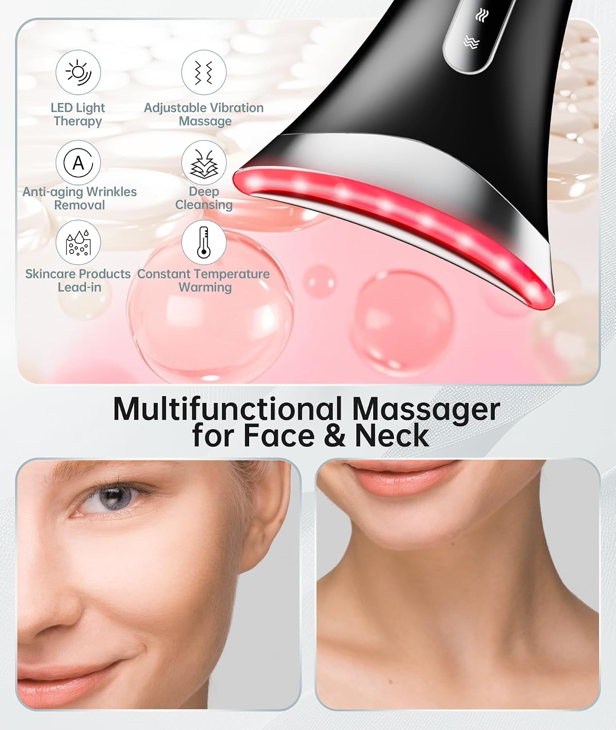 Dopsikn 7 Color Galvanic Machines - Red Light Therapy for Face and Neck, Face Massager Tool for Wrinkles, Double Chin, Vibrating Facial Massager with Thermals, Pink