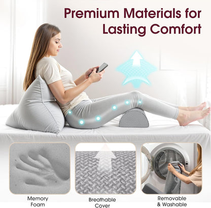 TranquilRelax Knee Pillow for Back Sleeping Memory Foam Half Moon Bolster Pillow for Legs, Under Knee Support, Ankle & Foot Comfort Orthopedic Pillow for Side Sleepers (Grey, 20.4" x 8" x 4.9")