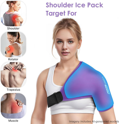 Comfitech Shoulder Arm Ice Pack Wrap, Reusable Gel Cold Sleeve, Black, L