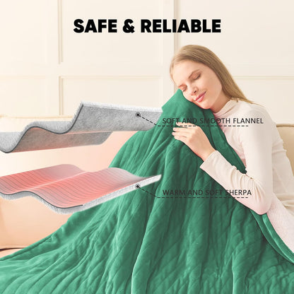 greenoak Heated Blanket Electric Throw 50"X60", Heating Blanket with 10 Heat Levels 1/2/4/6/8 Hours Auto-Off,Fleece Soft Sherpa Blanket,Gifts for Grandma Mom Seniors, Misty Grey