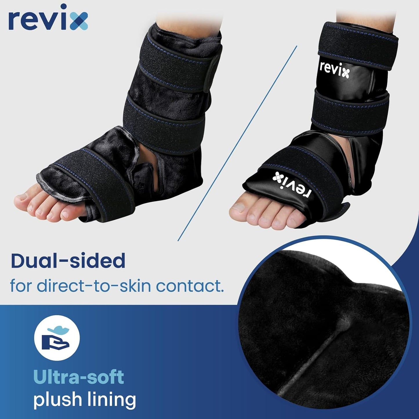 REVIX Ankle Ice Pack Wrap for Foot Pain Relief and Feet Injuries, Reusable Gel Ice Cold Packs for Achilles Tendonitis, Plantar Fasciitis, Sprained Ankles and Heels
