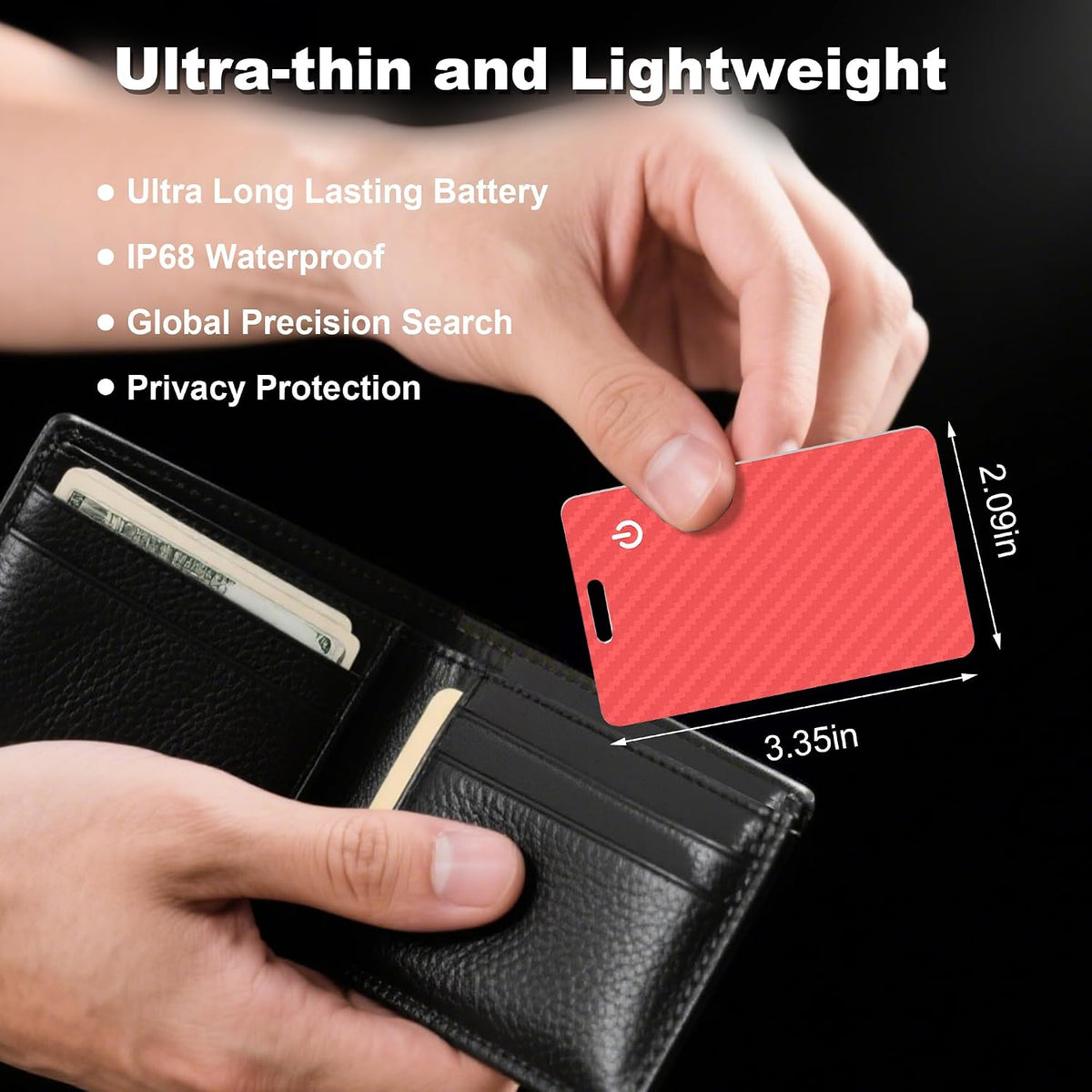 Wallet Tracker Card, Slim Rechargeable Bluetooth Item Locator, Smart Finder Compatible with Apple Find My for Wallet, Luggage, Passport, IP68 Waterproof (iOS Only) (Carbon Fiber Black)