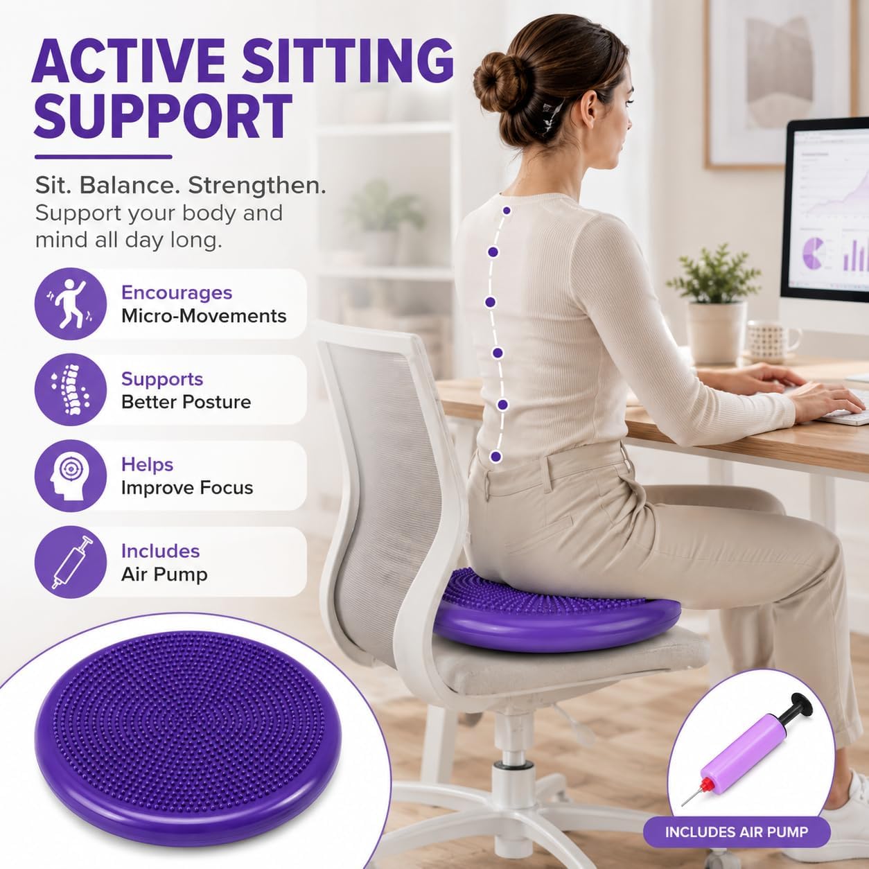 Hanstuten Wobble Seat Cushion & Core Balance Disc - Rubber Wiggle Seat for Active Sitting, Office Desk Chair, and Core Strength Training