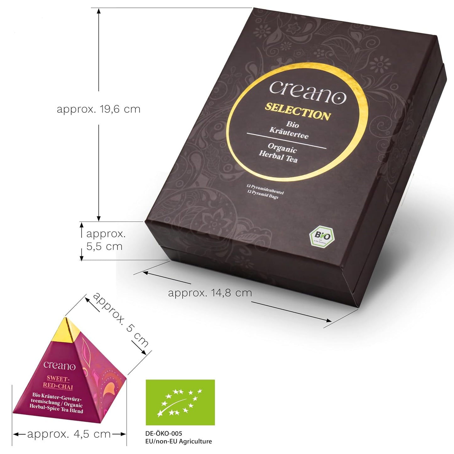 Creano Organic Herbal Tea Sampler Gift Set - Tea Gift Box - 27 Organic Tea Bags in 9 Different Varieties 54 g
