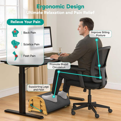 YEASHEIN Ergonomic Foot Rest Under Desk At Work, Bamboo Wood Adjustable Foot Stool Under Desk with 6 Positions, Office Footrests with Memory Foam, Leg Rest Used for Car, Home, PC Gaming Accessories
