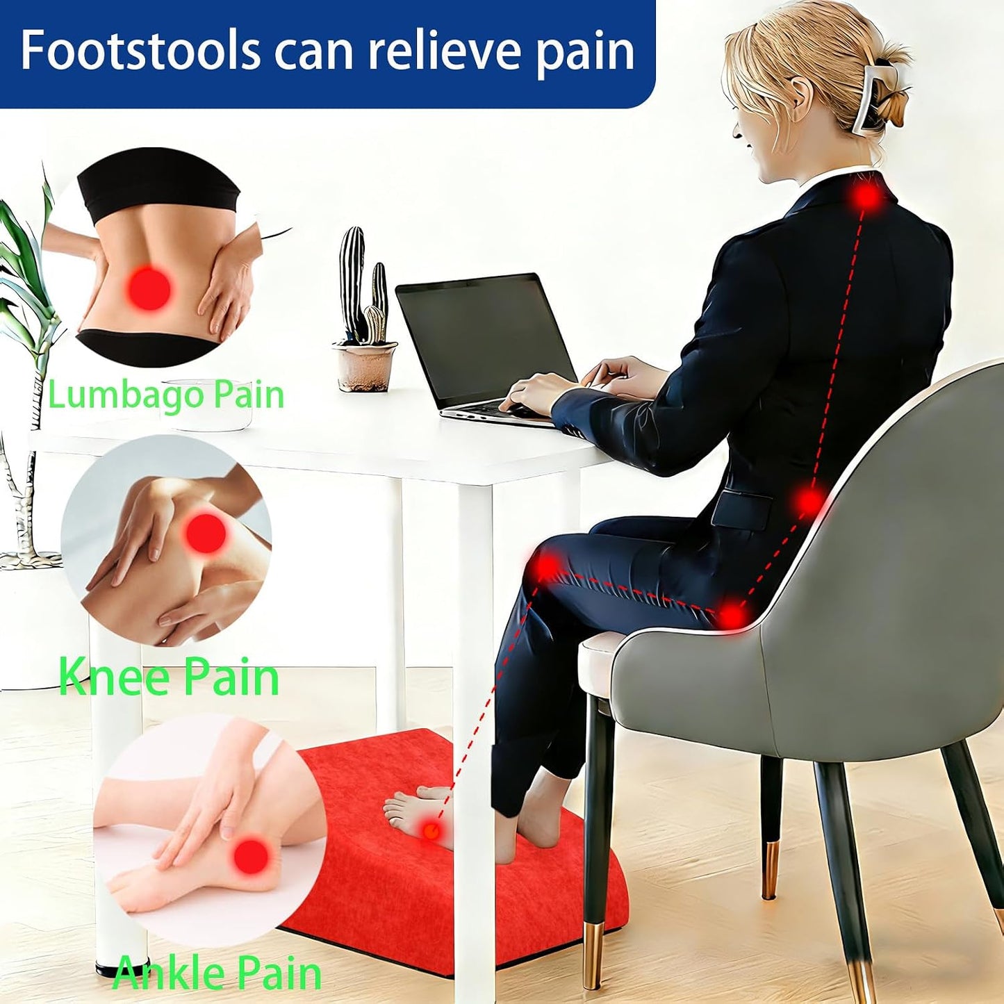 Foot Rest for Under Desk at Work, Ergonomic Under Desk Footrest with Washable Cover for Office, Home & Gaming Leg Elevation Pillow Black