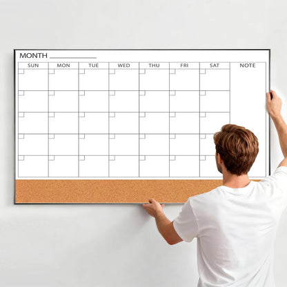 ARCOBIS Dry Erase Calendar with Cork Board for Wall, 24"x 18" Magnetic Calendar Whiteboard with Black Frame, Monthly Combination Board for School, Home, Office