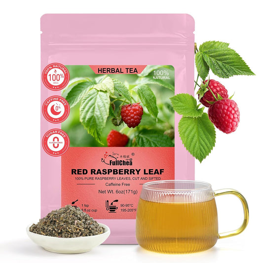 FullChea - Red Raspberry Leaf, 6oz/171g - Natural Dried Raspberry Leaf Tea Loose - Pregnancy Tea for Women's Wellness, Menstrual Cycle & Uterine Health - Cut & Sifted - Non-GMO - Caffeine-free