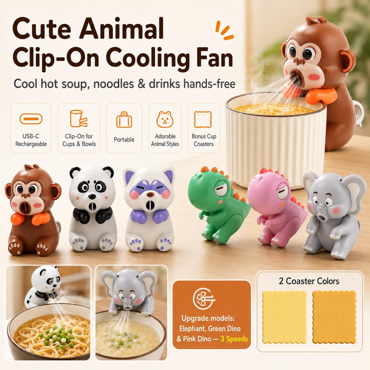 Cooling Clip-On Mini Fan for Cup & Bowl,Cute Coffee Chiller (Style1)