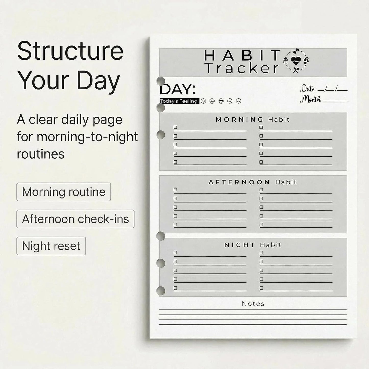 A5 Weekly Habit Tracker Inserts - Motivation & Rewards Pages for Weekly Goals and Consistency, Double-Sided 6-Hole Refill for A5 Binders, 50 Sheets, 100 Pages