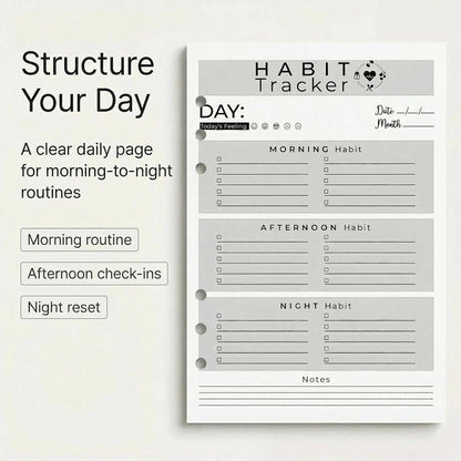 A5 Weekly Habit Tracker Inserts - Motivation & Rewards Pages for Weekly Goals and Consistency, Double-Sided 6-Hole Refill for A5 Binders, 50 Sheets, 100 Pages