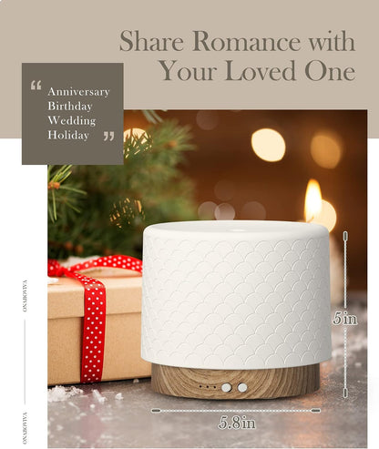 Essential Oil Diffuser - 280ml Ceramic Diffuser for Large Room & Commercial Use, 2.4MHz Aromatherapy Diffuser with Cool Mist Humidifier & Night Light, Ideal for Bedroom, Office, Yoga, Spa, Gifts