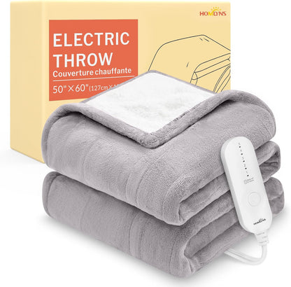 HOMLYNS LuxeHeat Heated Blanket Electric Blanket, Soft Flannel Sherpa Heated Throw, Heating Blanket with 5 Heat Settings, 3 hrs Timer Auto Shut Off (50x60 inches, Purple), Only for 120V Voltage Use