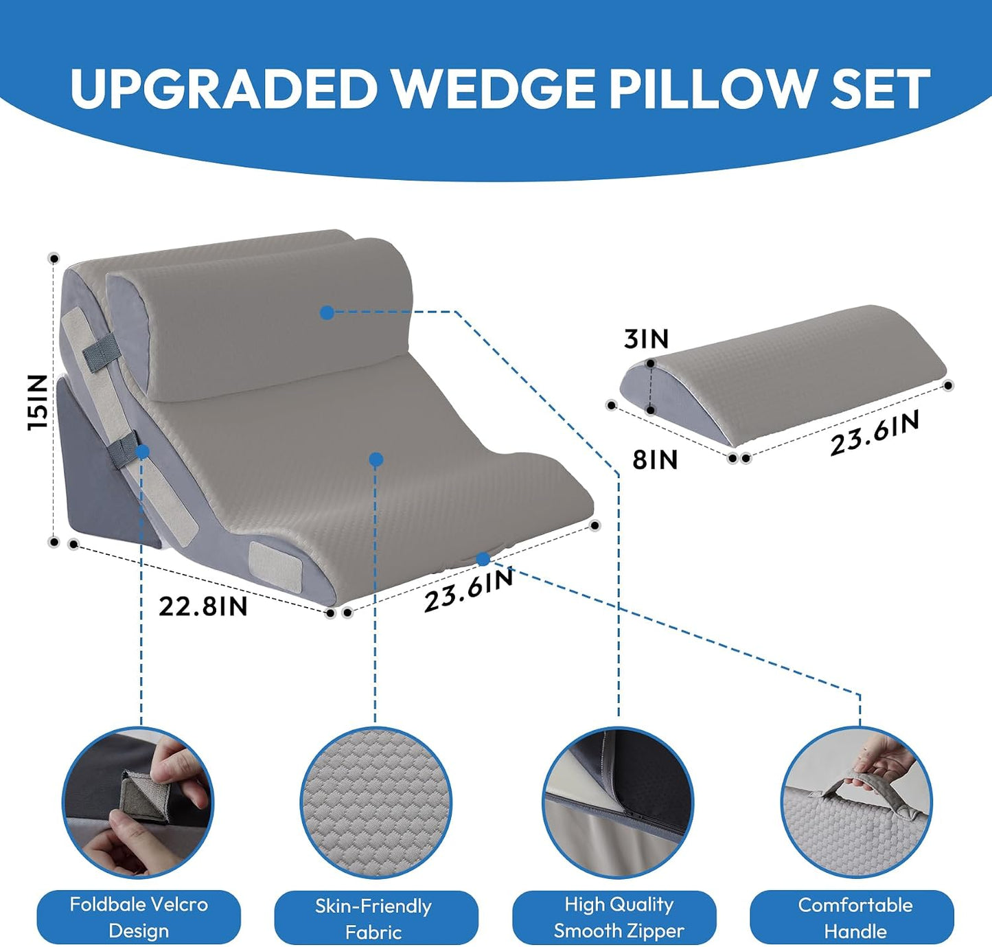 Ahpmeoa 3PCS Wedge Pillow Set for After Surgery, Back Pillow for Bed Sitting up, 10-in-1 Foam Wedge Pillow for Acid Reflux & Back Pain Relief, Post Surgery Pillow for GERD & Snoring, White