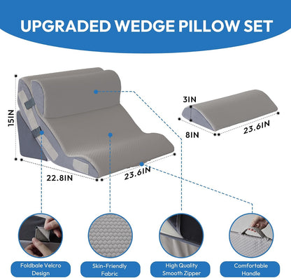Ahpmeoa 3PCS Wedge Pillow Set for After Surgery, Back Pillow for Bed Sitting up, 10-in-1 Foam Wedge Pillow for Acid Reflux & Back Pain Relief, Post Surgery Pillow for GERD & Snoring, White