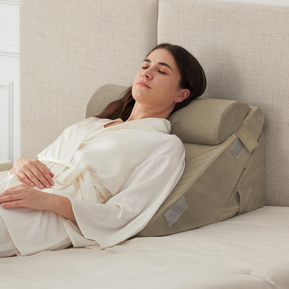 Ruqmuis Wedge Pillow Set for After Surgery, 3PCS Adjustable 9&12 Inch Bed Wedge Pillow for Sleeping, Incline Pillow Wedge for Headboard, Post Surgery, Acid Reflux, Neck&Back Support, White/Grey