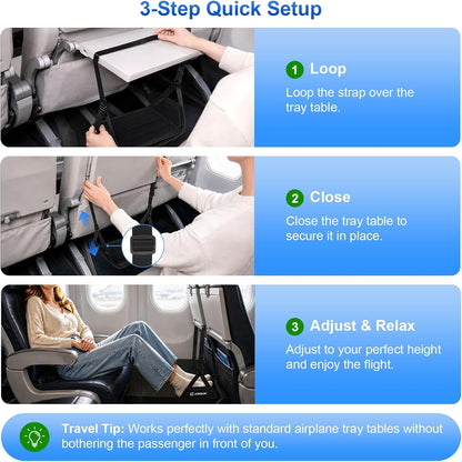 Extra-Wide 2-in-1 Airplane Foot Hammock, Detachable Bamboo Base Airplane Footrest No-Squeeze Foot Rest, Travel Essentials for Flying Long Flights, Portable Leg Sling Seat Cushion Travel Accessories
