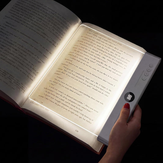 MENKSID Flat Book Light for Bed Reading, Rechargeable LED Page Light with Timer,3 Color Modes&Stepless Dimming, Eye-Caring Book Lamp for Book Lovers,35H Runtime,1200mAh Battery,for A5 Size Books