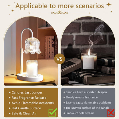 CRMILL Candle Warmer Lamp Electric Timer - Candles Warming Light Height Adjustable Dimmable Warmers Flower Lamps No Flame Heat Warm Melt Wax Jar Modern Home Decor Table Lights for Home Living Bedroom