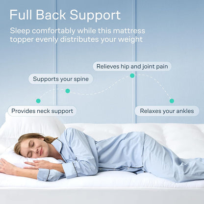 Niagara Sleep Solution Cloud-Like Queen Non-Slip Mattress Topper - 100% Cotton Top Mattress Pad for Back Pain Relief - Extra-Grip, Breathable & Naturally Cooling for Hot Sleepers, White