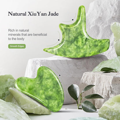 3 in 1 Jade Stone Gua Sha Massage Tool, Large Guasha Muscle Scraper Tools Set with Handle Muscle Scraping Massage Tools Anti Cellulite Spa Acupuncture Tools for Back Neck Leg Lymphatic Drainage
