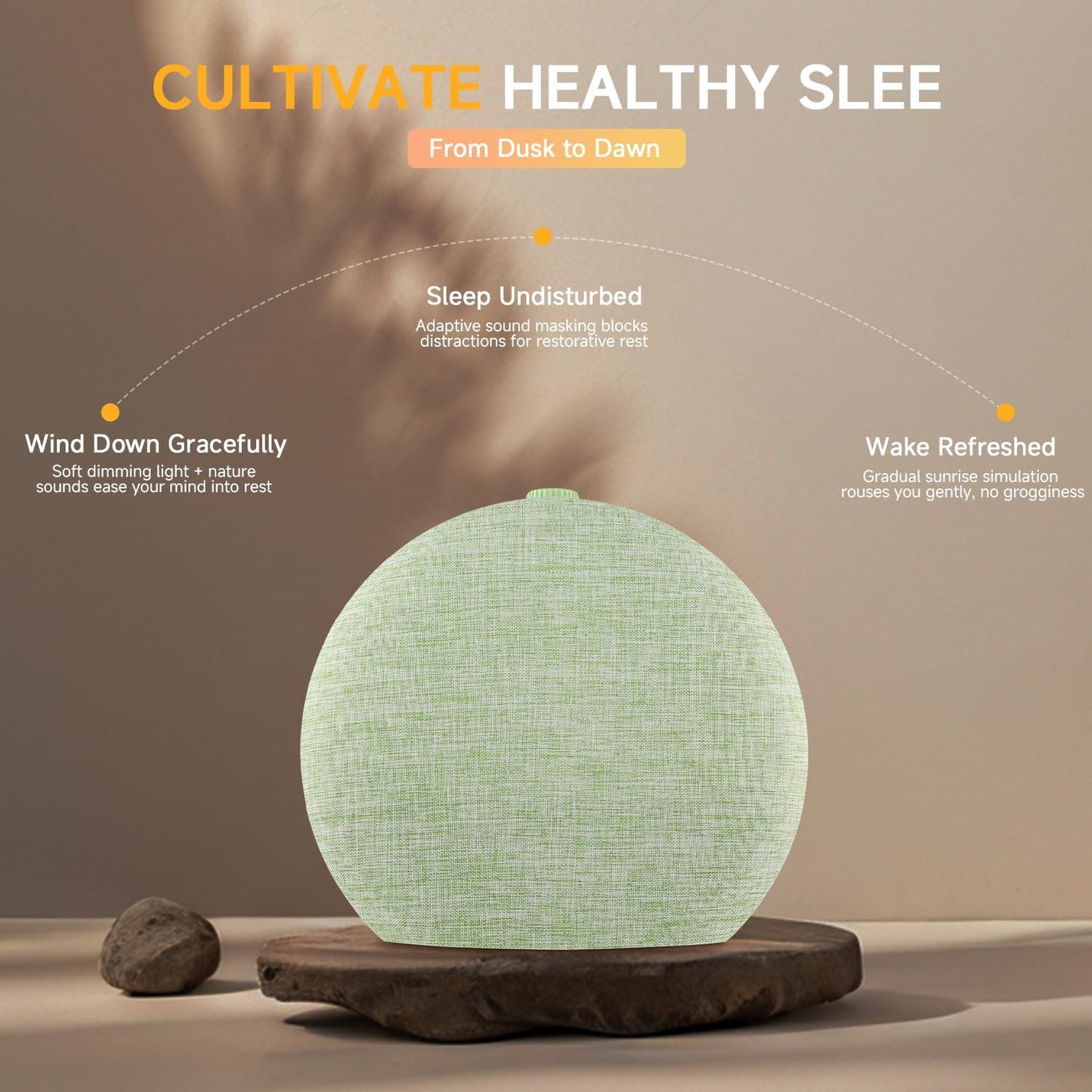 Geuuap Sunrise Alarm Clock White Noise Machine with Bluetooth Speaker,Khaki