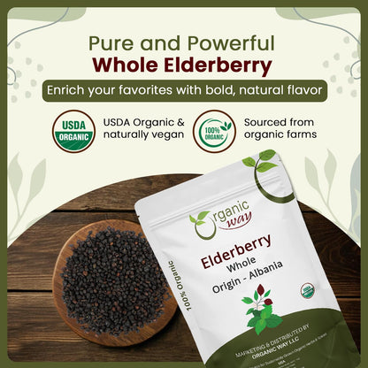 Organic Way Dried Elderberry Whole - Herbal Tea (4 Oz)