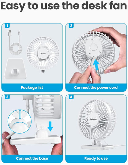 Gaiatop USB Desk Fan, Small But Powerful, Personal Portable Quiet 3 Speeds, Adjustable Mini Table Desktop fan for Cooling Home Office Car Summer Travel Gifts Blue