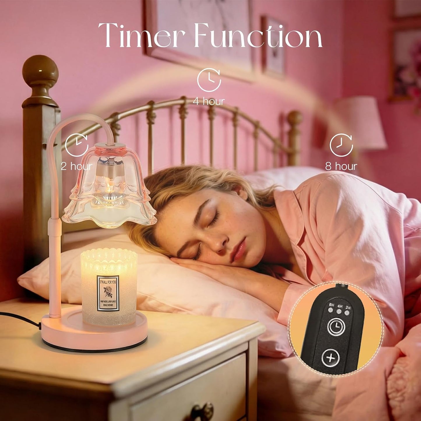 Candeldo Candle Warmer Lamp with Timer: Flower Gold Candle Lamps Height Adjustable Wax Melt House Warming Gifts New Home Decor Mothers Day Birthday Gift for Women Mom