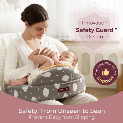 Momcozy CozyPro Nursing Pillow - All Around Lumbar & Arm Support - Safety Guard, Firm & Springy Memory Foam-Stable, Ergonomic Support, Easier Breastfeeding, Wider Cushion, Adjustable, Removable Cover