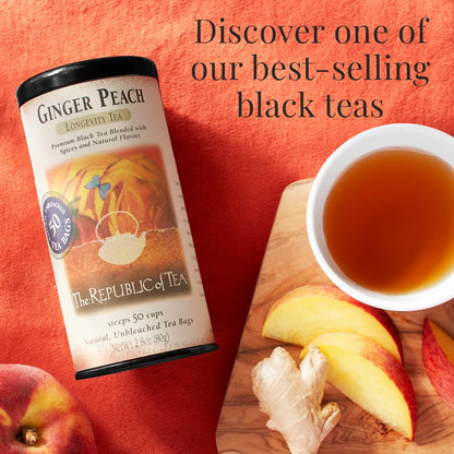 The Republic of Tea Ginger Peach Black Tea, Naturally Caffeinated, 50 Count