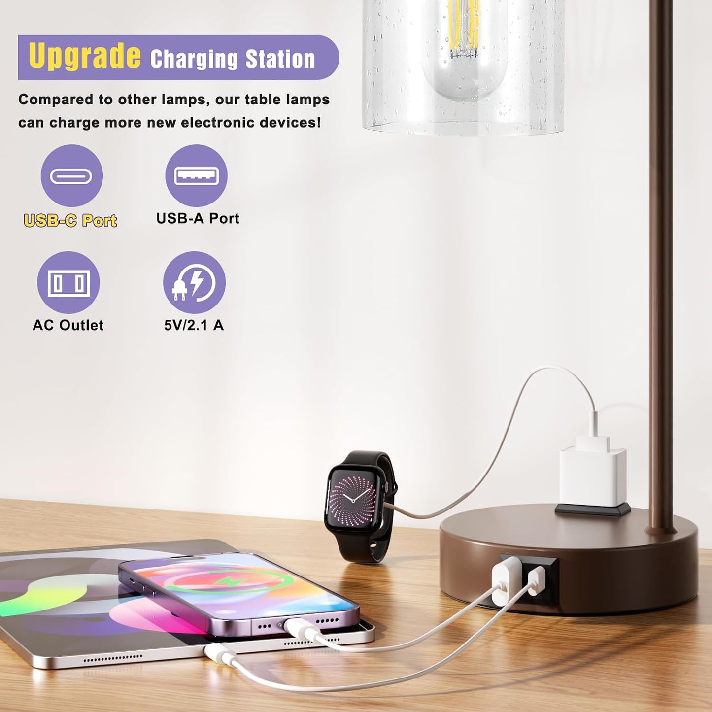 Industrial Touch Lamps for Nightstand Set of 2, 3-Way Dimmable Bedside Lamp
