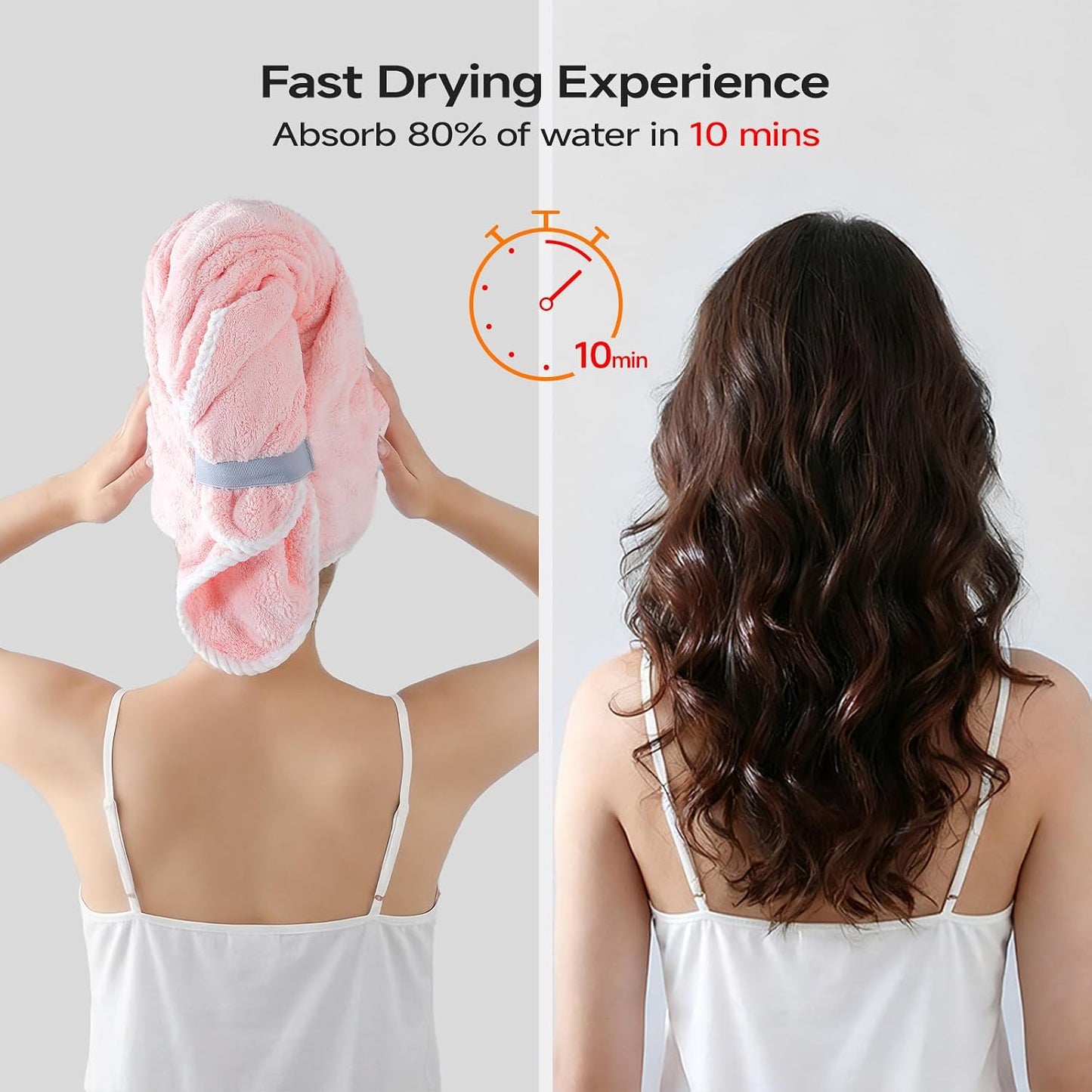 REDKISS 3 Pack Microfiber Hair Towels - Extra Large Hair Towel Wrap for Women, 24x42 inch Hair Towels with Elastic Strap, Super Soft Hair Drying Towels for Long, Thick, Curly Anti Frizz Turbans