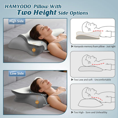 Cervical Neck Pillow for Pain Relief, Bed Pillows for Sleeping, Ergonomic Cooling Pillow, Orthopedic Contour Pillow for Side Back Stomach Sleepers,Neck Support Memory Foam Pillows with Pillow Covers