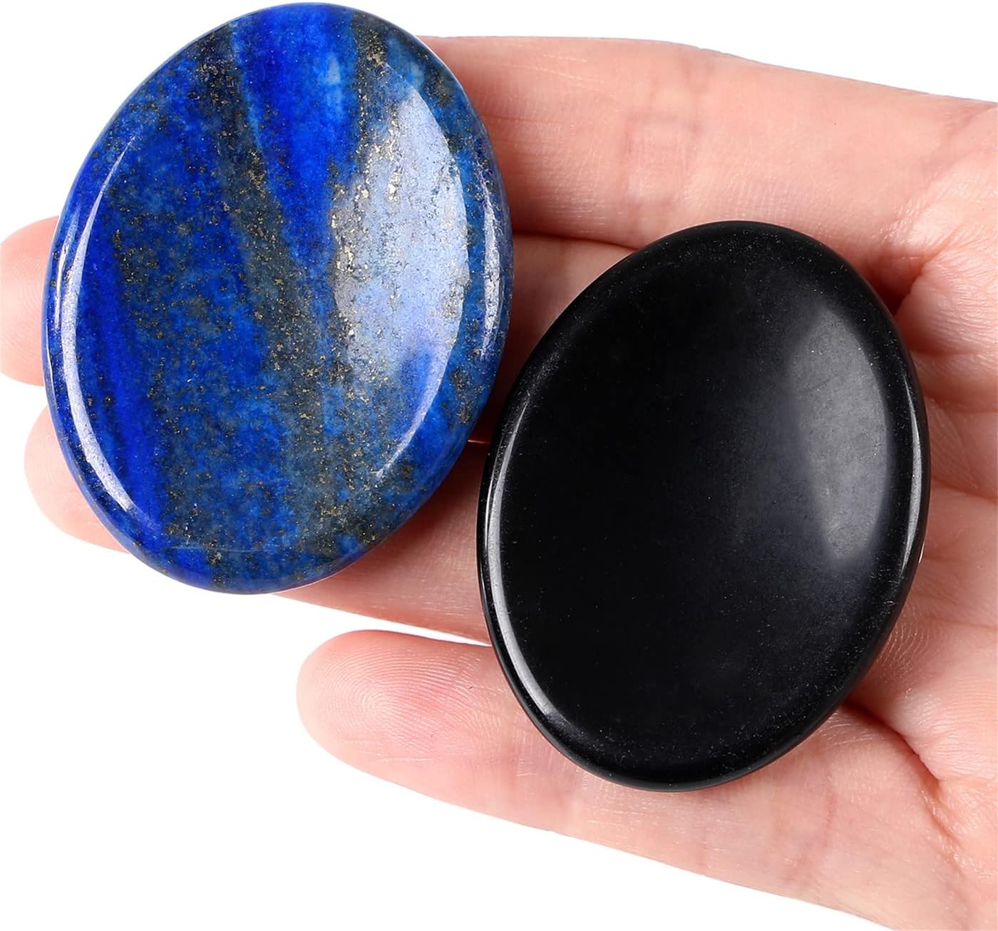 YATOJUZI Thumb Worry Stones for Anxiety Stress Relief Items Healing Crystals Natural Amethyst Rose Quartz Crystal Palm Pocket Stone Gemstones Meditation Reiki Spiritual Gifts for Women Men 2PCS