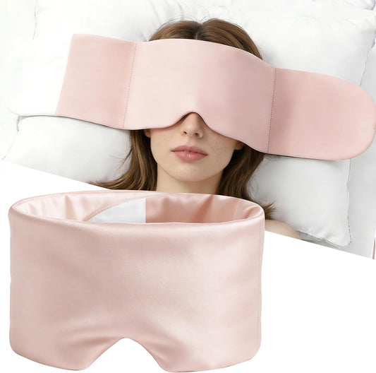 Weighted Sleep Mask for Side Sleepers, 100% Blackout Eye Mask for Sleeping with Adjustable Strap, Dual-Sided Cooling Silk & Warm Cotton Blindfold, Zero Pressure Eye Cover for Travel, Nap & Yoga