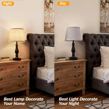 EJIAXIN Lamps for Bedrooms Set of 2, Brushed Nickel Bedside Lamps with USB C+A Ports,Dimmable Nightstand Lamps with Fabric Lampshade, Touch Table Lamp for Living Room Bedroom Office, Bulbs Included