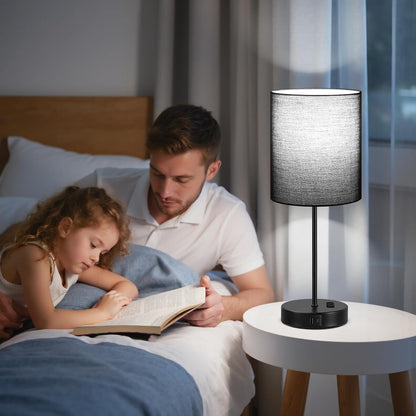 Blue Touch Lamps for Nightstand Set of 2 - Bedside Table Lamp for Bedroom with Dual USB Ports & AC Outlet, 3-Way Dimmable Lamps for Living Room Boys Room, Night Light with 5000K Daylight Bulbs
