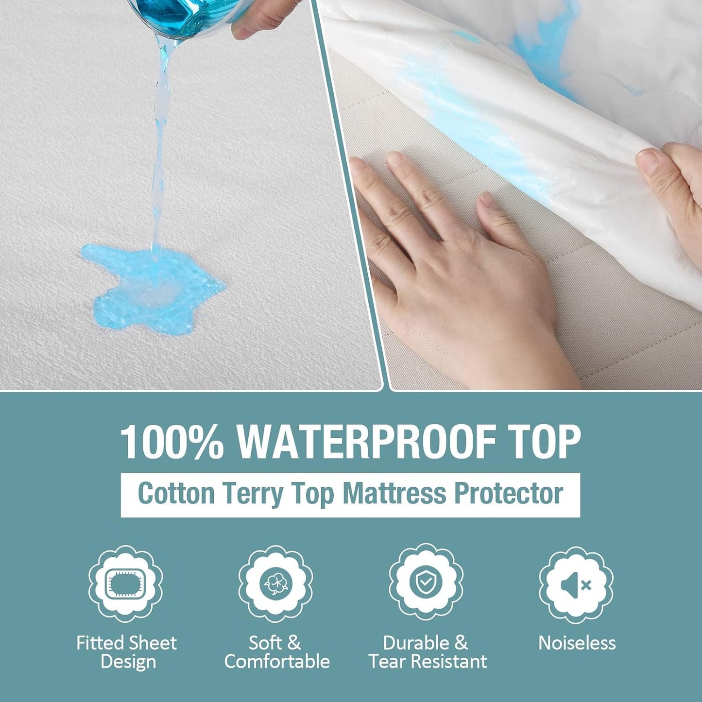 Bedecor Queen Waterproof Mattress Protector, Pee Proof Cotton Terry Cover | Noiseless, Soft Cotton Terry, Breathable, Fitted Elastic Deep Pocket 9-18 in, Washable, for Incontinence, Kids, Pets, Elderly