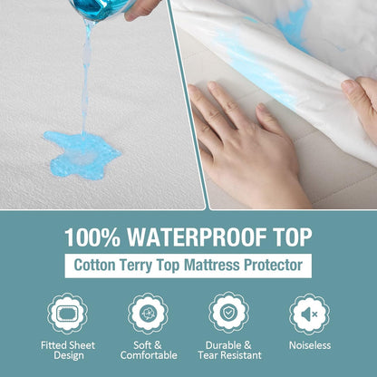 Bedecor Queen Waterproof Mattress Protector, Pee Proof Cotton Terry Cover | Noiseless, Soft Cotton Terry, Breathable, Fitted Elastic Deep Pocket 9-18 in, Washable, for Incontinence, Kids, Pets, Elderly