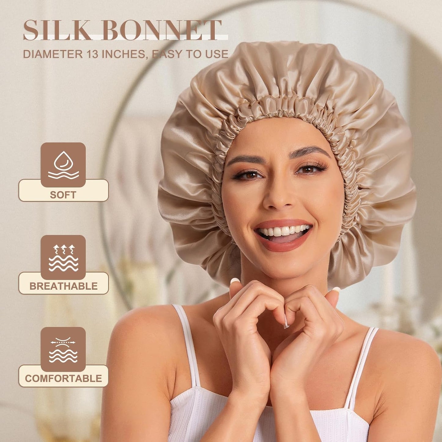 Satin Bonnet Silk Bonnet Hair Bonnet for Sleeping-Slouchy Beanie Hat Satin Sleep Cap for Women's Natural & Curly Hair(Blue Zircon)