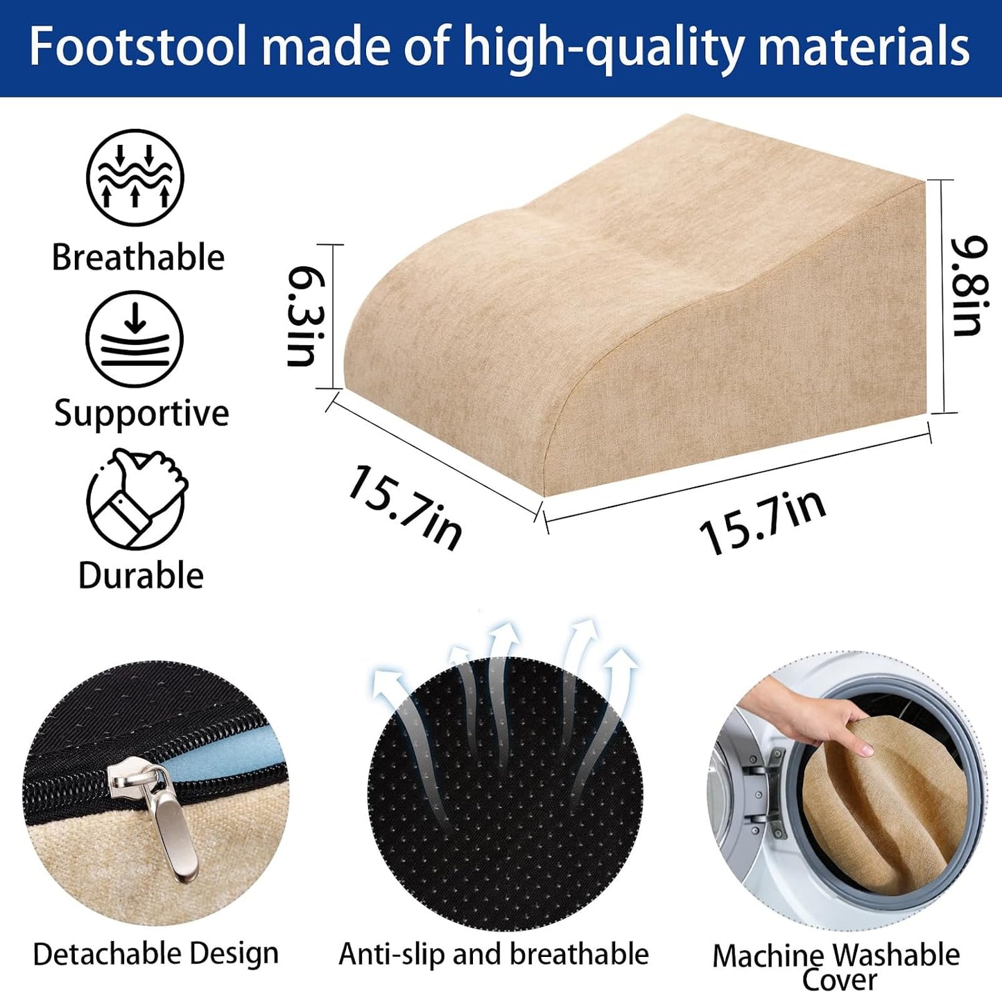 Foot Rest for Under Desk at Work, Ergonomic Under Desk Footrest with Washable Cover for Office, Home & Gaming Leg Elevation Pillow Black