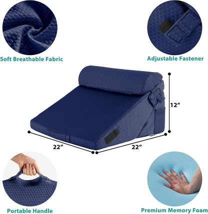 Bedluxe Wedge Pillow Headboard, 3PCS Orthopedic Bed Wedge Pillows Set for After Surgery, Adjustable Pillow Wedge for Acid Reflux&Back Pain Relief, Sleeping, Back Pillow for Bed Sitting Up, White/Grey