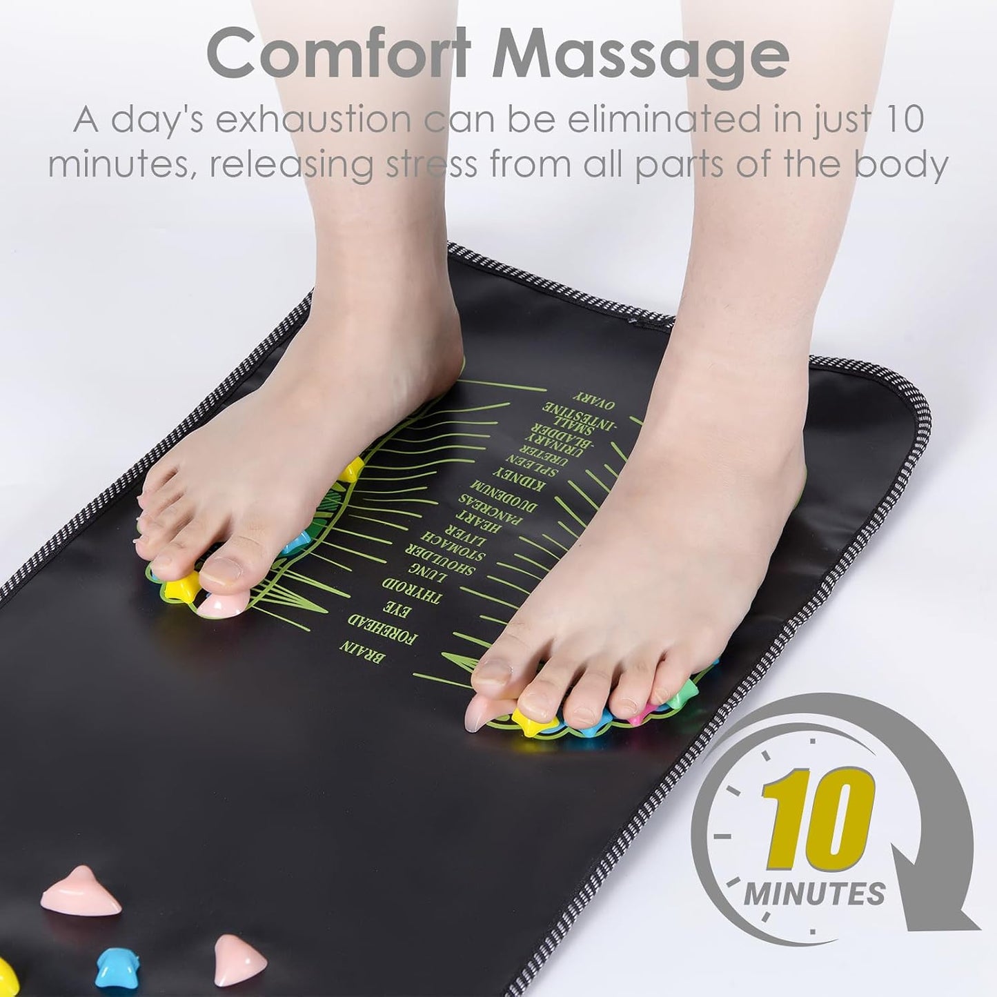 Foot Massage Mat, Reflexology Mat Walk Stone Road Foot Acupressure Mat Pressure Point Massage Acupoint Mat for Long Sitting Elderly Students and Office Workers (68.9 x 13.78 Inches)