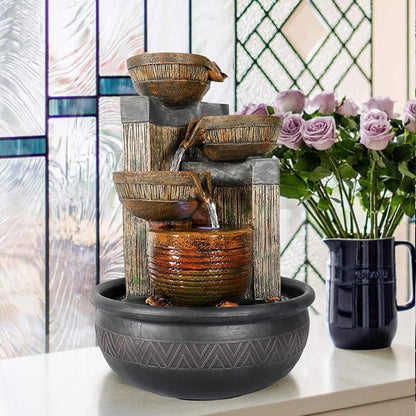 15.7''H Relaxation Desktop Waterfall Fountain Decor Portable Tabletop Waterfall Fountains,Indoor Waterfall Feature with LED Light for Home Office Bedroom