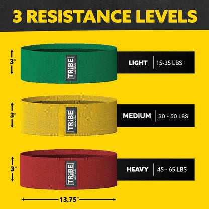 Tribe Lifting Resistance Bands for Working Out - 3 Pack Fabric Workout Bands for Women and Men - Booty Bands for Legs and Glute - Non Slip Exercise Bands Set for Squat Hip Thigh