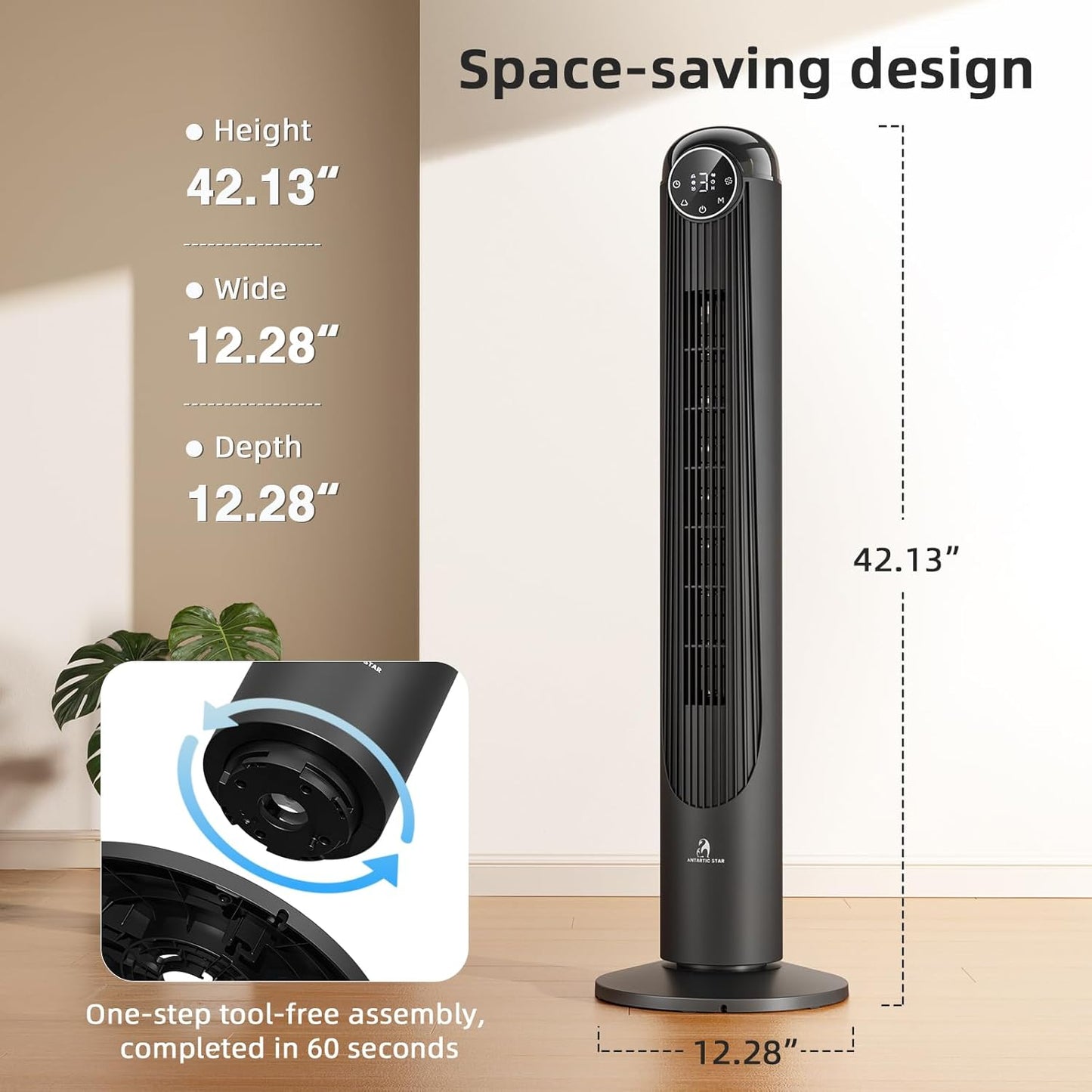 Antarctic Star T36 Tower Fan-36 Inch, Bladeless Oscillating Fan with Remote, 6 Speeds & 4 Modes, LED Display, 9H Timer, Quiet Floor Standing Fan for Bedroom Living Room Office, Pink