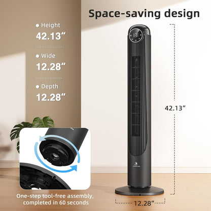 Antarctic Star T36 Tower Fan-36 Inch, Bladeless Oscillating Fan with Remote, 6 Speeds & 4 Modes, LED Display, 9H Timer, Quiet Floor Standing Fan for Bedroom Living Room Office, Pink