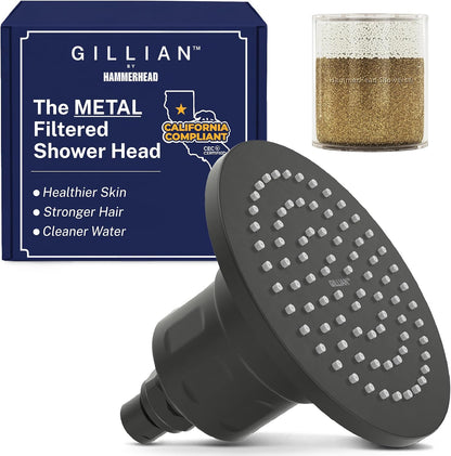 Gillian™ by HammerHead High Pressure Shower Head with Filter – Genuine KDF-55 Filtered Shower Head for Hard Water, Healthier Skin & Hair – Metal 6-Inch Rainfall Showerhead with Filters, Chrome