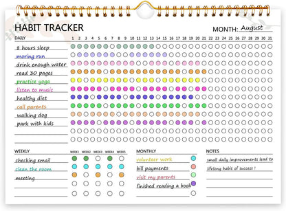 Habit Tracker Calendar, Aesthetic Daily Weekly Goal and Habit Tracker Journal, 12 Months Undated Habits Tracker Planner with Spiral Binding, Boost Productivity Tool and Workout Calendar, 11.7"x8.5"